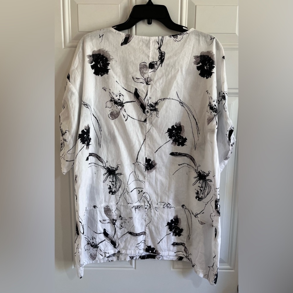 Habitat Linen Blend Floral Swing Shirt Women’s S White Black Floral Lagenlook - Picture 5 of 8